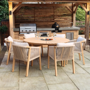 Royalcraft Roma 6 Seater Round Sunray Dining Set with Black Granite Insert & Deluxe Rope Chairs