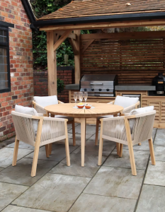 Royalcraft Roma 4 Seater Round Sunray Dining Set with Terrazzo Insert & Roma Dining Chairs
